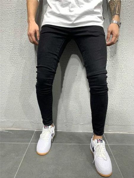 

mens designer pencil pants casual slim fit washed jeans fashion street style mid waist pants mens clothing, Blue