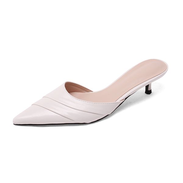 

fashion cow leather retro mules women slippers summer new genuine leather sandals pointed toe thin heels shoes woman, Black