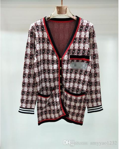 

2018 осень бренд же стиль свитер плед мода выпускной свитер кардиган женская одежда v образным вырезом с длинным рукавом цянь, White;black