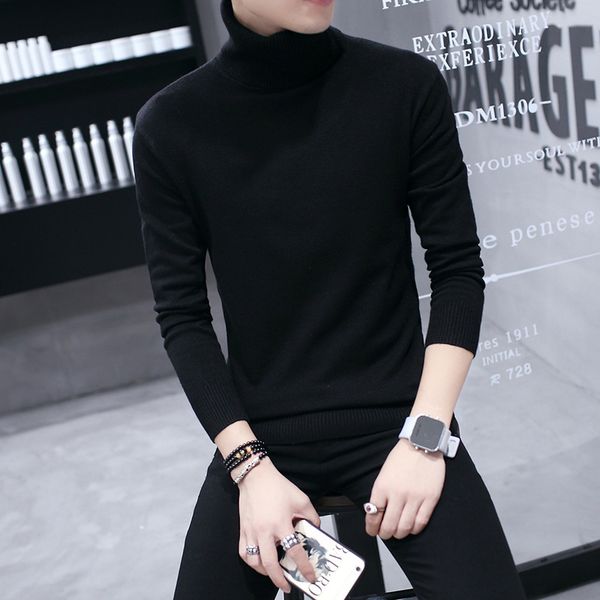 

mrmt 2019 brand autumn and winter new men's pullover sweaters for male high-collar casual solid-colored wool base sweater, White;black