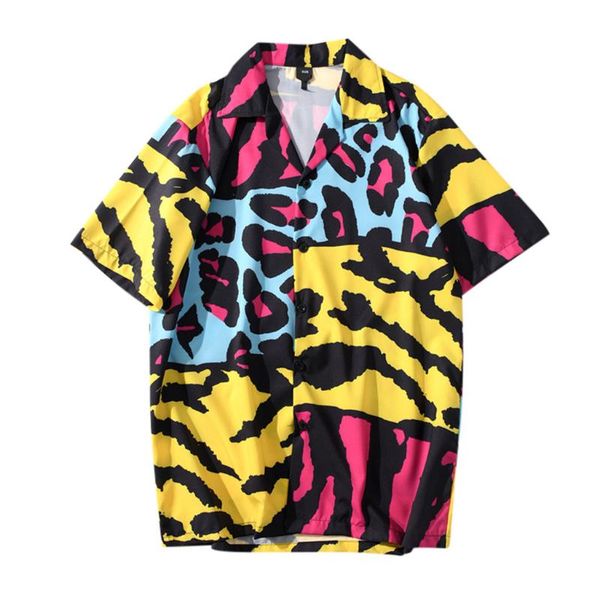 

2020 summer print holiday shirt men hawaiian shirts summer turn-down collar shirts streetwear hip hop shirt 3.4, White;black