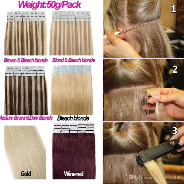

20 Pieces 13colors blonde Tape in human hair extensions High Quality Real Human Hair No Synthetic hair