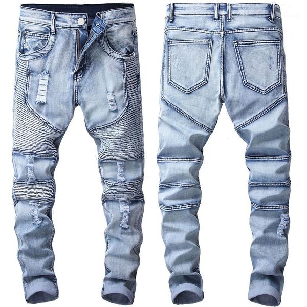 

slim fit mens jeans fashion summer casual pencil pants mid waist jeans mens pants mens designer, Blue