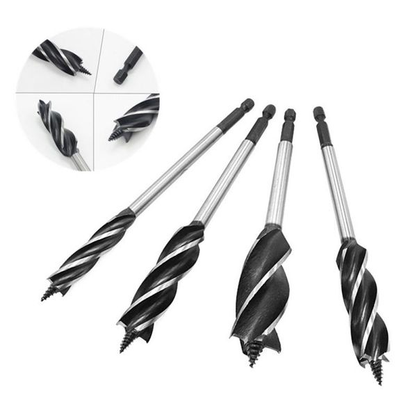 

1pcs wood cut drill bit 4 slots 4 edges blades twist 10-35mm drill bit wood fast cut auger carpenter joiner tool hexagonal shank