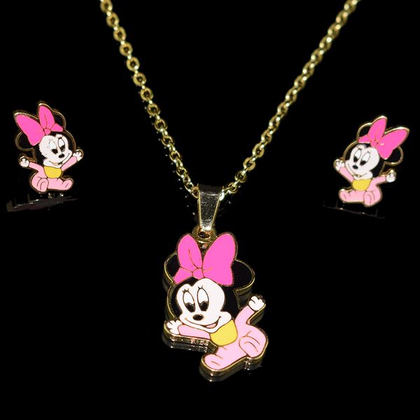 

мультфильм ожерелья подвески из нержавеющей стали 100% позолоченным ожерелье серьги женщина / детский комплект ювелирных изделий подарков, Silver