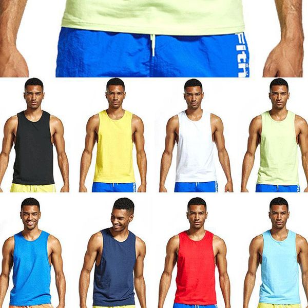 

running jerseys tank men gym fitness clothing blank sleeveless quick dry slim fit bodybuilding sportwear undershirt vest, Black;blue