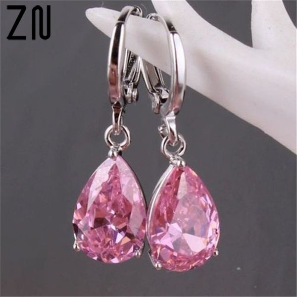 

zn fashion silver drop earring romantic pink zircon earring for women wedding perfect accessory women's party jewelry