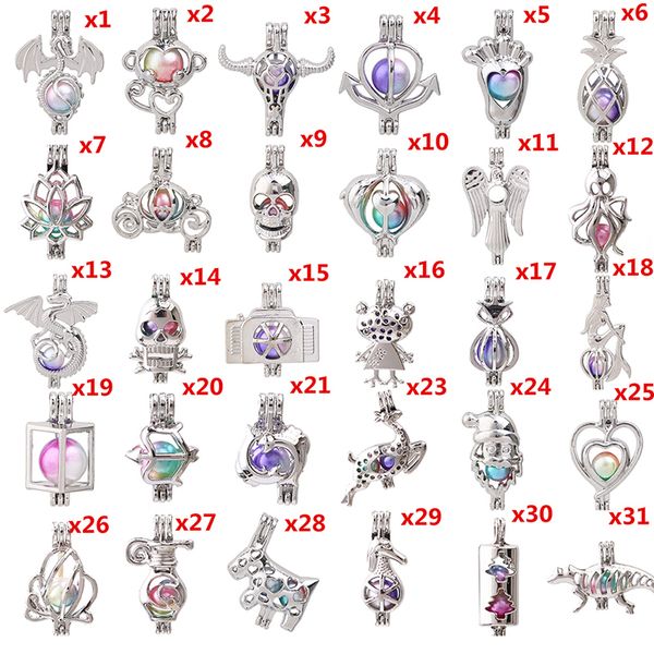 

700 designs lotus snowman tree of life owl pearl cage locket lava beads essential oil pendant diffuser ball necklace charms for making, Silver
