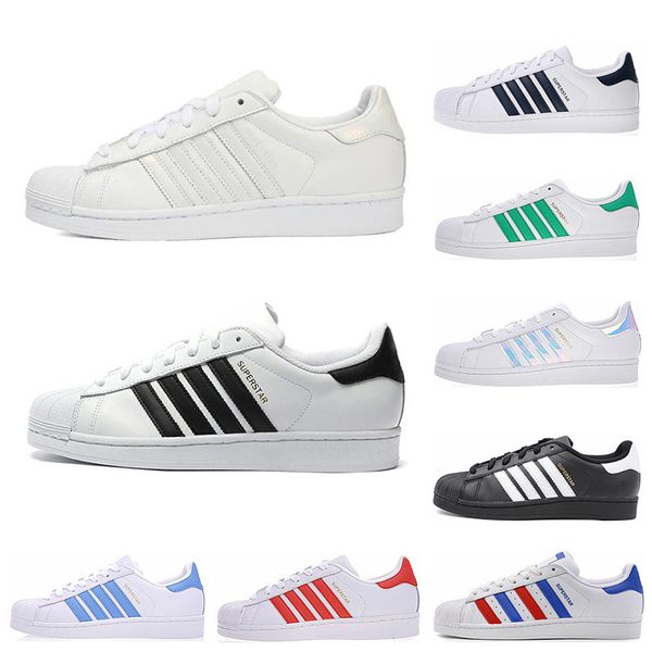 

classic super star white hologram iridescent junior men superstars 80s sneakers pride superstar womens mens sports casual shoes 36-45, Black