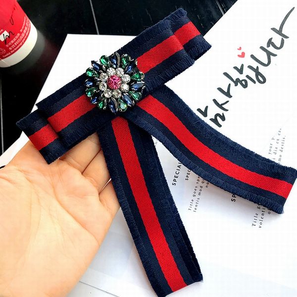 

2019 new korean girl simple colorful rhinestone brooch bow tie for women fashion suit clothes shirt corsage collar accessories, Blue;purple