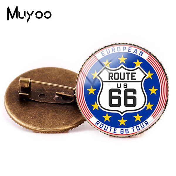 

2019 new route 66 brooch pin usa route 66 road logo brooches glass cabochon jewelry silver bronze accessory weathered road sign, Gray