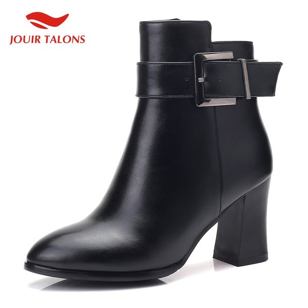 

2020 big size 43 fashion office lady shoes woman boots female chunky high heels elegant ankle boots women shoes, Black