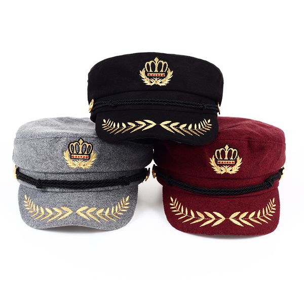 

voron 2017 vintage warm hat men women autumn winter flat military berets captain adjustable sailor caps navy cap hats, Blue;gray