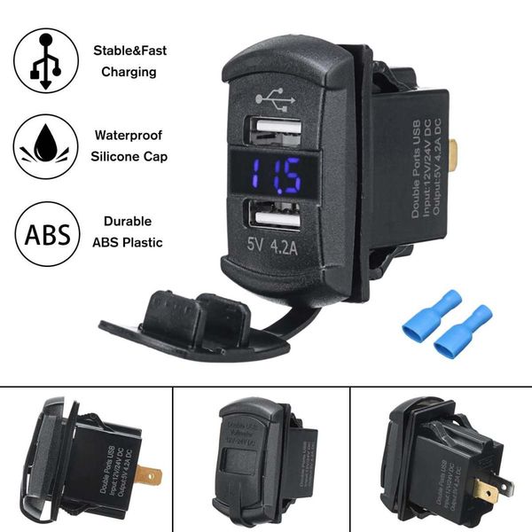 

12v blue/red led usb charger backlit rocker switch for polaris rzr ranger 900 1000 rzr900 digital voltmeter blue led light