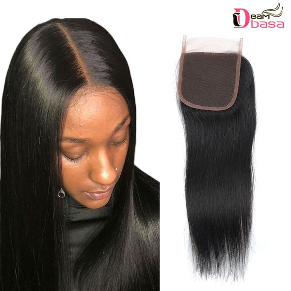 Brazilian Human Hair Straight Weaves 4x4 Lace Closure Natural