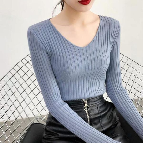 

2019 women autumn winter basic v-neck solid autumn winter sweater pullover women female knitted sweater slim long sleeve, White;black