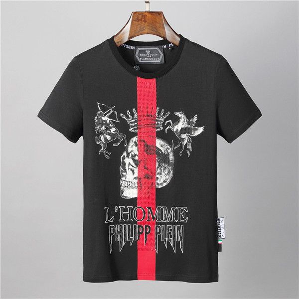 

2019 новая мода роскоши мужской printed phillip с коротким рукавом череп глава просверлена хлопок марка футболки, White;black