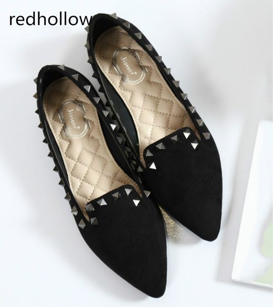 

2018 spring shoes women casual pointed toe fashion rivet shoes for women flats comfortable slip on flock lady flats, Black