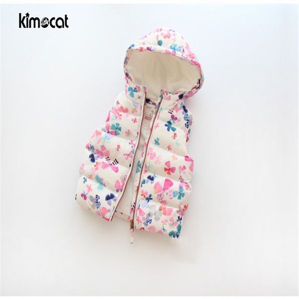 

kimocat baby girl clothes cute baby vest butterfly and cat girls clothing colete infantil warm hooded fashion cotton vest 2-8y, Blue