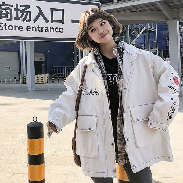 

ulzzang denim jacket female spring autumn new loose fashion bf harajuku wind tool collar letter alphabet wild shirt female a100, Black;brown