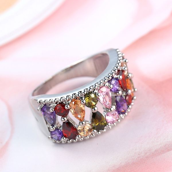 

wedding rings 2021 fashion silver color shining colorful cubic zircon ring for women engagement bijouterie gifts wholesale, Slivery;golden