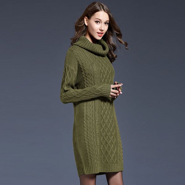 

casual long knit sweater dress women winter elegant thicken ladies sweaters plus size fashion vintage turtleneck sweaters korean, White;black