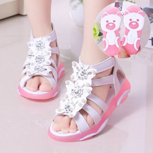 

2020 summer girls sandals toddler baby girl beach sandals floral sweet soft leather kids shoes children princess student, Black;red