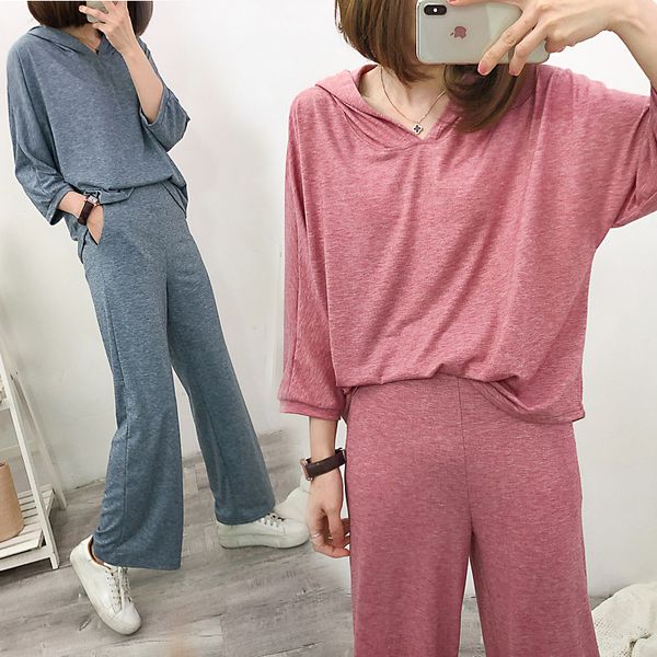 

two piece set tracksuits women pajamas loose casual streetwear hooded t shirt+wide leg pants 2 pieces set outfits jogging femme, White