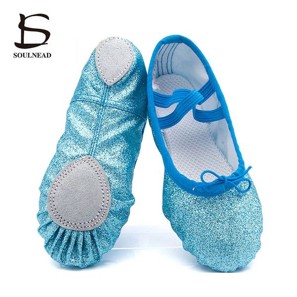 

glitter blue pink ballet shoes for girls soft sole flat yoga gym slippers children women jazz ballet dance sneakers size 24-44