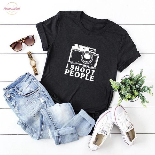 

new arrival 2020 summer woman t shirt street fashion clothing harajuku i shoot people camera print tshirt female flutter sleeve t shirt, White