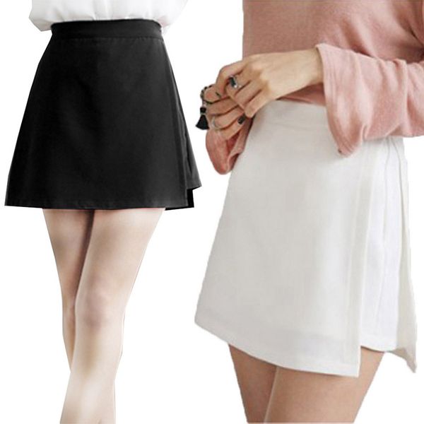 

2019 summer women fake two pieces high waist solid color a line skirt split skirt trousers solid mini skirts s-2xl dropshiping, Black