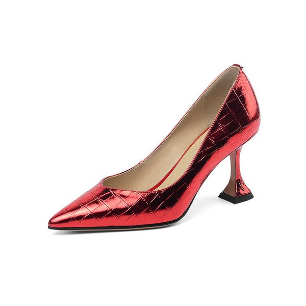 

genuine leather women pumps high heeled wedding party shoe woman red gold summer shoes ladies, Black