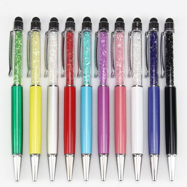 

100pcs/lot wholesale mutlti function metral 2 in 1 crystal capacitive touch stylus rhinestones ball pen for mobile phone pc tablet