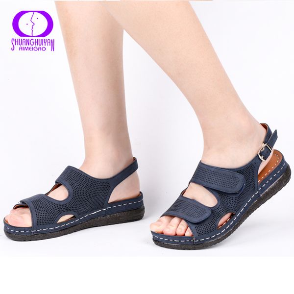 

aimeigao плюс размер повседневная женщины сандалии обувь комфортные квартиры на каблуках обувь дышащий открытый низкие пятки comfort shoes 2, Black