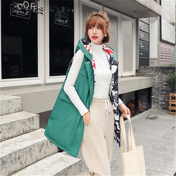 

2019 nuevo chaleco de algodÃ³n de otoÃ±o e invierno para mujer chaleco suelto moda secciÃ³n larga con capucha salvaje, Black