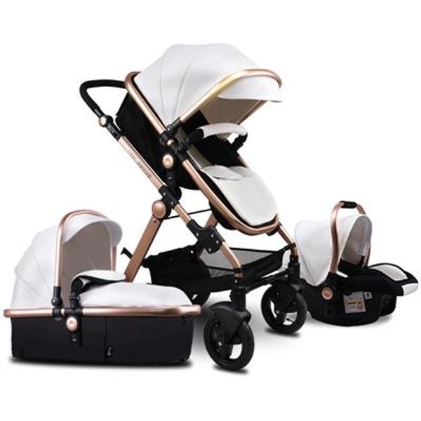 

pu leather aluminum alloy frame babyfond high landscape fold trolley 3 in 1 four wheel cart eu folding baby stroller newborn
