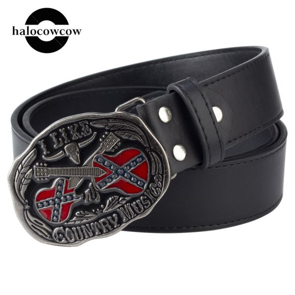 

metal guitar buckle belt music guitar belt performer decorative belts strap style men's leather 90 100 110 120 130cm, Black;brown