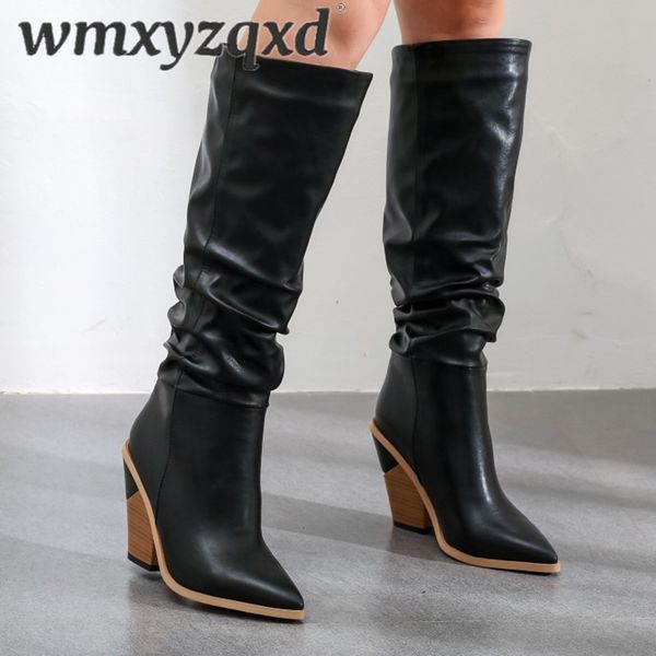 

wedges boots black white khaki winter western shoes cowboy boots for women knee-high leather cowgirl high heels wmxyzqxd