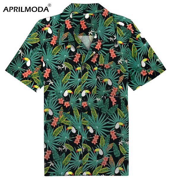 

2019 short sleeve hawaiian shirt slim fit summer new arrival mens shirts casual parrot printed beach retro vinatge clothing, White;black