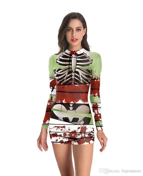 

printed dress funny designer halloween party dress fashion crew neck a line dresses autumn 3d digital, Black;gray