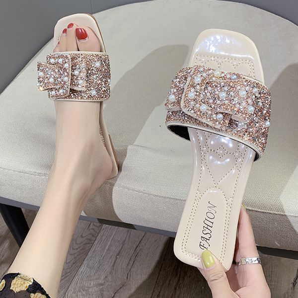 

string bead female shoes ladies' slippers rubber flip flops slides 2020 flat hawaiian soft basic pu fashion, Black