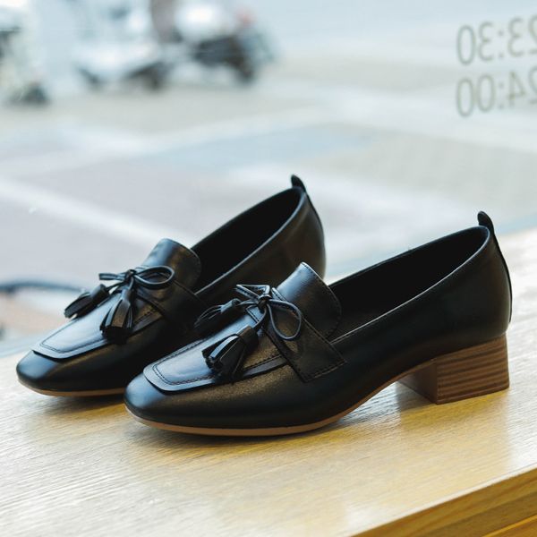 

tassel flower bowtie square toe loafers shoes women slip on shallow mouth moccasins british comfy sewing belt ballet shoes woman, Black