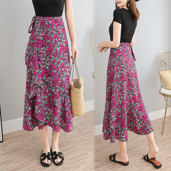 

2019 лето богемия второй на отдых туризм дрожь половина тела юбка vent листьев лотоса маятник longuette женщина платье, Black