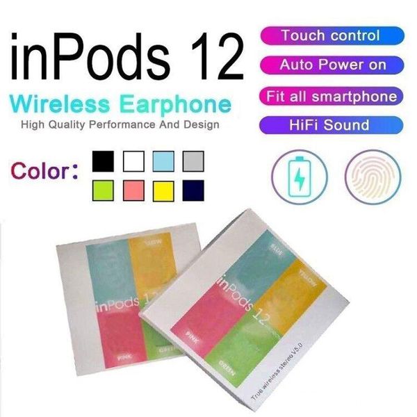 

i12 macaron color bluetooth wireless tws inpods 12 earphone with pop up window touch control plating stereo inpods12 sport headset earbuds