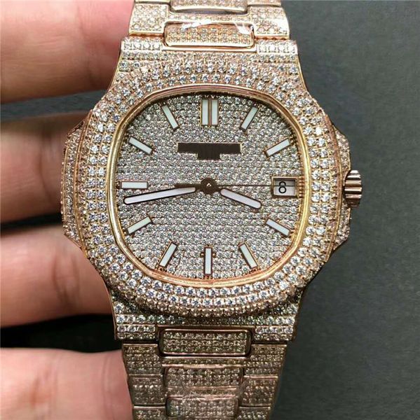 

5719 10g 010 luxury watch wi cal 324 c automatic 18k ro e gold 316l teel full diamond date apphire uper luminou water re i tant