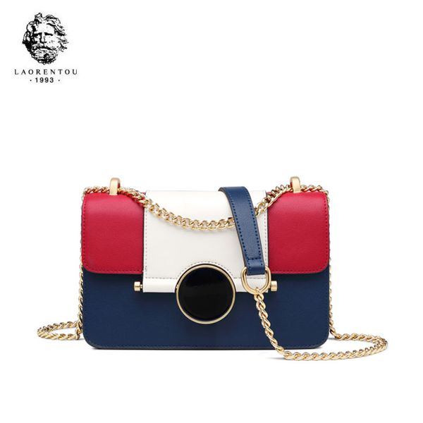 

laorentou 2019 new women leather bags splice fashion luxury leather crossbody bags for women shoulder bag blue with red
