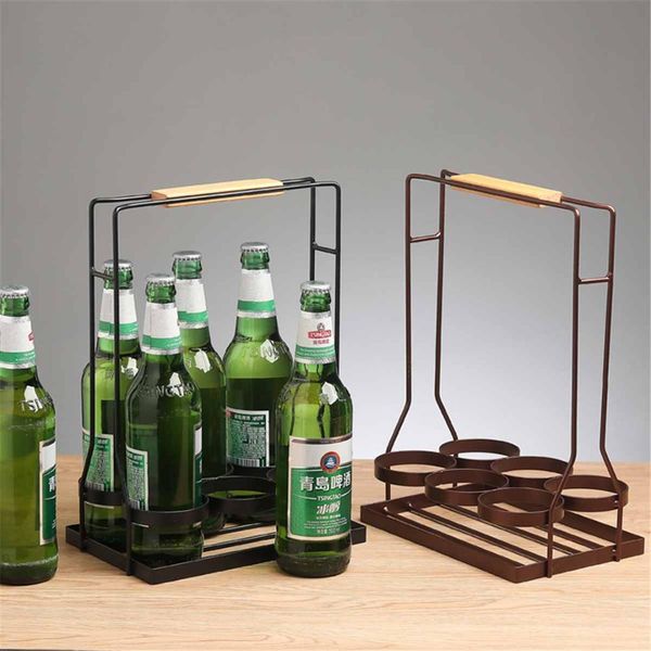 

6 slots iron wine beer bottles holder carry rack box case kitchen storage stand shelf barware bar tools accessories 2 colors