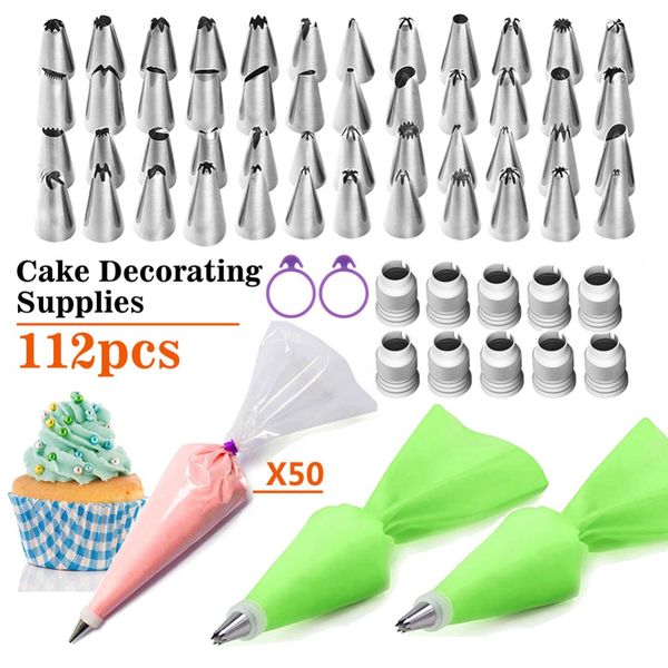 

new 112pcs pastry nozzles cake cream icing piping nozzles set christmas halloween decorating tools pastry tool silicone bag