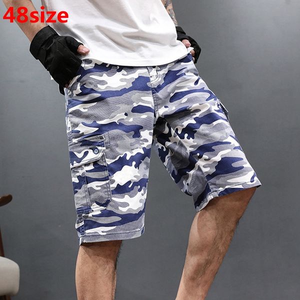 

summer large size men's shorts overalls youth plus size camouflage multi-pocket w46 w48 w44 casual shorts, White;black