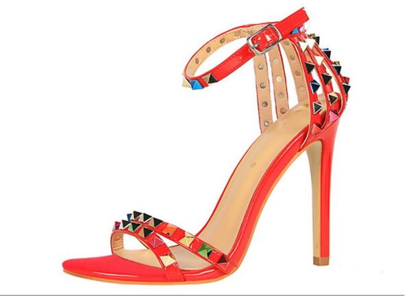 

high heels rivet heel sandals for women sandals fashion ladies rivet heel sandals for women size 34-40, Black